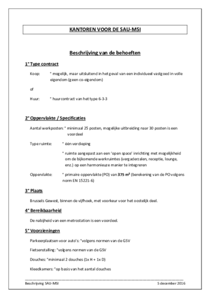 Beschrijving van de behoeften 